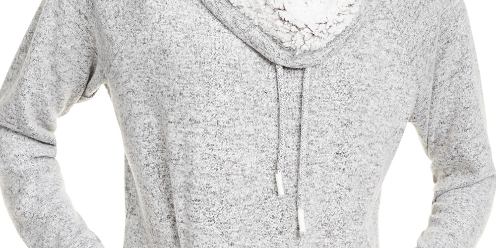 Ultra Flirt Juniors' Sherpa Lined Funnel Neck Sweatshirt Gray Size X-Large