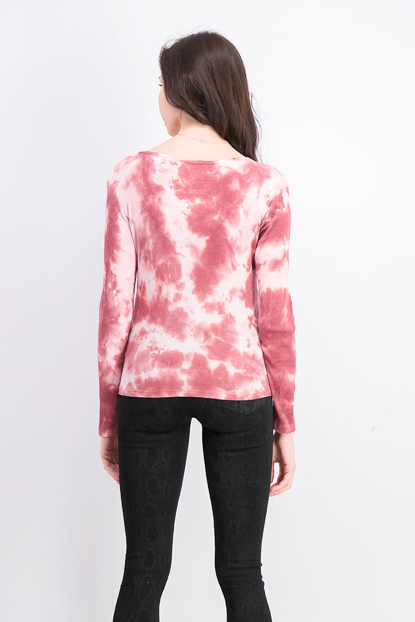 Ultra Flirt Juniors Tie-Dye Thermal Top Pink Size Extra Large