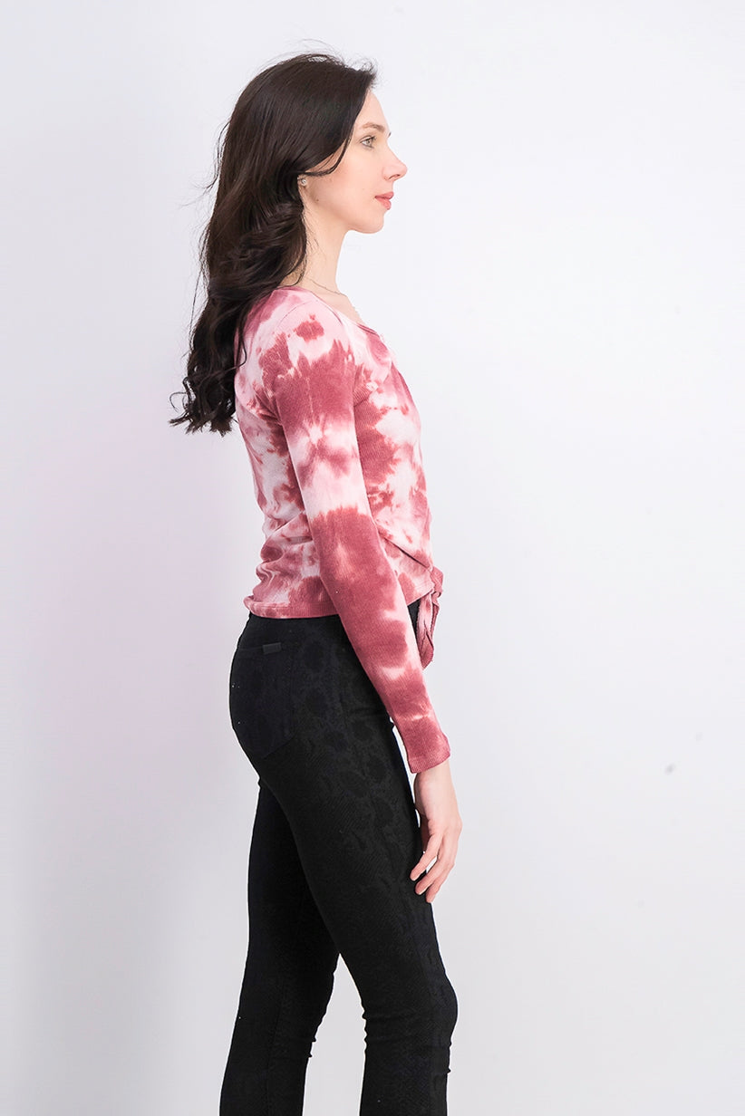 Ultra Flirt Juniors Tie-Dye Thermal Top Pink Size Extra Large