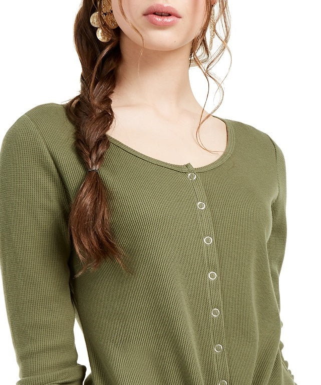 Ultra Flirt Women's Juniors' Tie-Hem Thermal Top Green Size Small