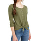 Ultra Flirt Juniors' Tie-Hem Thermal Top Green Size Extra Large