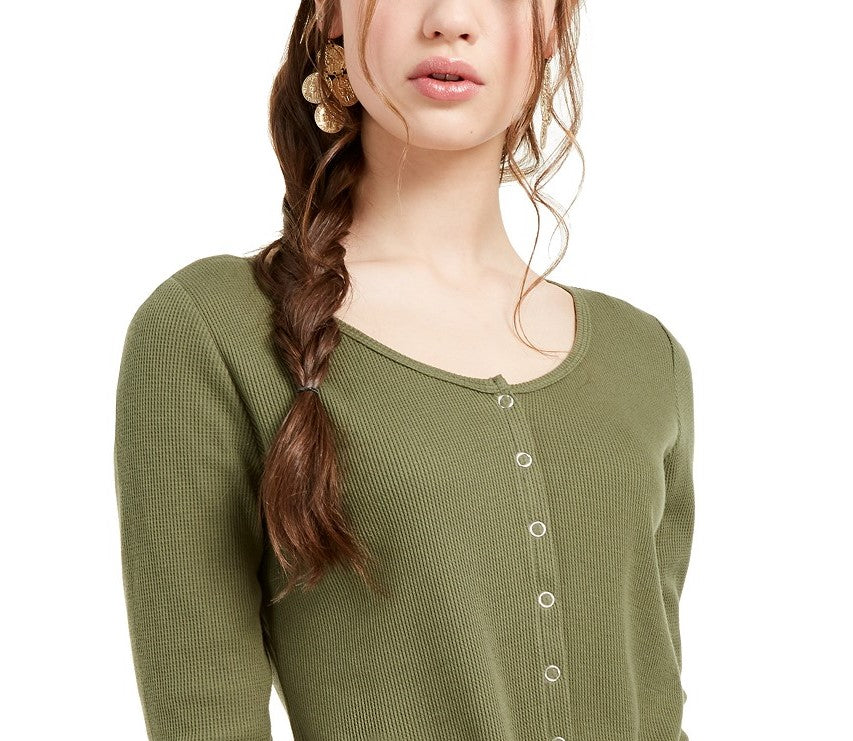 Ultra Flirt Juniors' Tie-Hem Thermal Top Green Size Extra Large