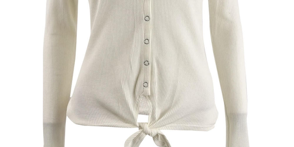 Ultra Flirt Juniors' Tie-Hem Thermal Top White Size Small