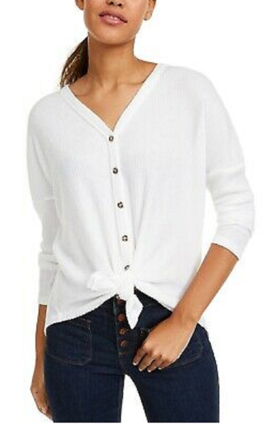 Ultra Flirt Juniors' Tie-Hem Thermal Top White Size Extra Small