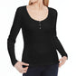 Ultra Flirt Juniors' Scallop-Edge Henley Black Size Medium