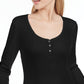 Ultra Flirt Juniors' Scallop-Edge Henley Black Size Medium