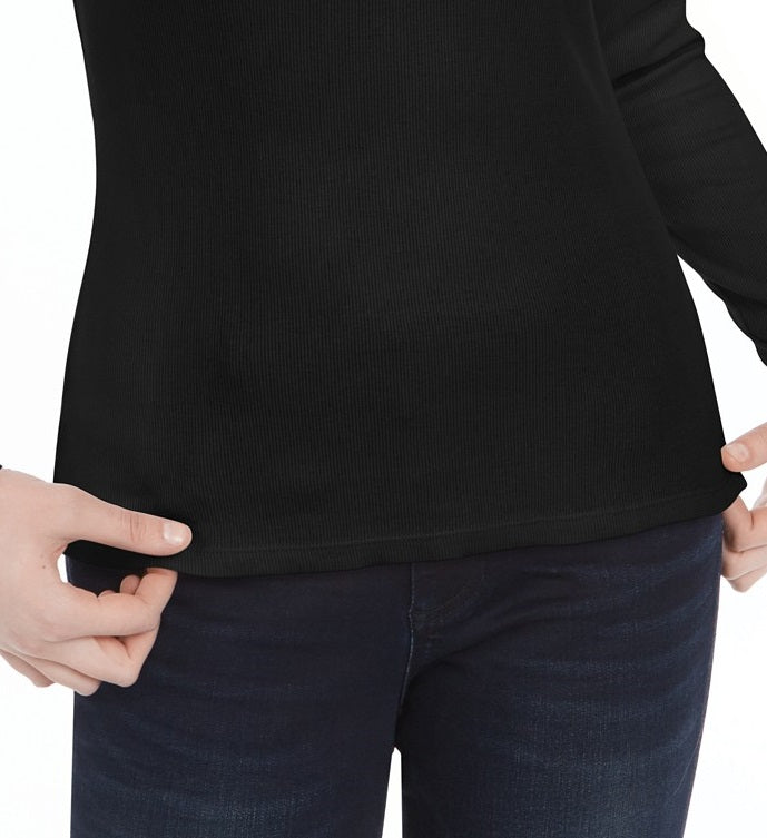 Ultra Flirt Juniors' Scallop-Edge Henley Black Size Medium