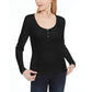 Ultra Flirt Juniors' Scallop-Edge Henley Black Size Small