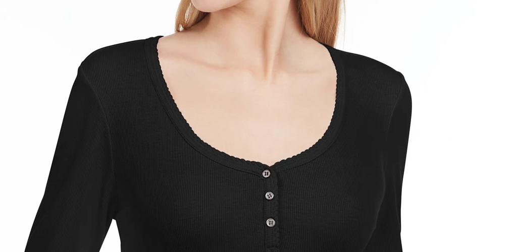Ultra Flirt Juniors' Scallop-Edge Henley Black Size X-Small