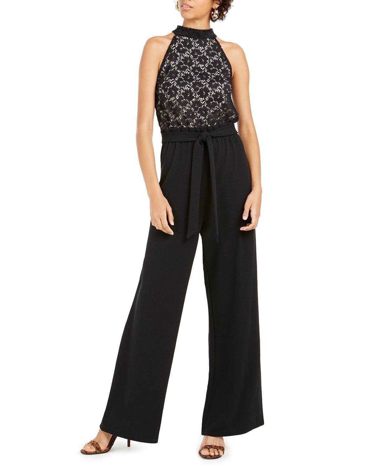 Ultra Flirt Juniors' Lace Paperbag-Waist Halter Jumpsuit Black Size X-Large