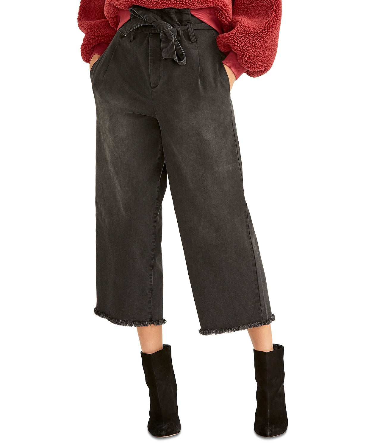 Rachel Roy Women's Cropped Paperbag Pants Black Size 14