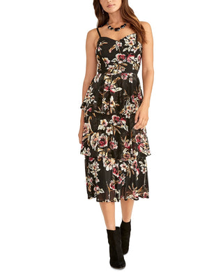 Rachel Rachel Roy Women's Valia Printed Tiered Dress Black Size Medium
