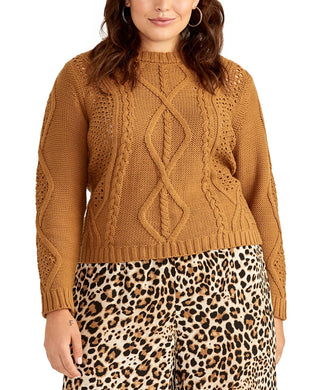 Rachel Roy Women's Trendy Plus Size Adrina Mixed-Cable Sweater Brown Size 2X