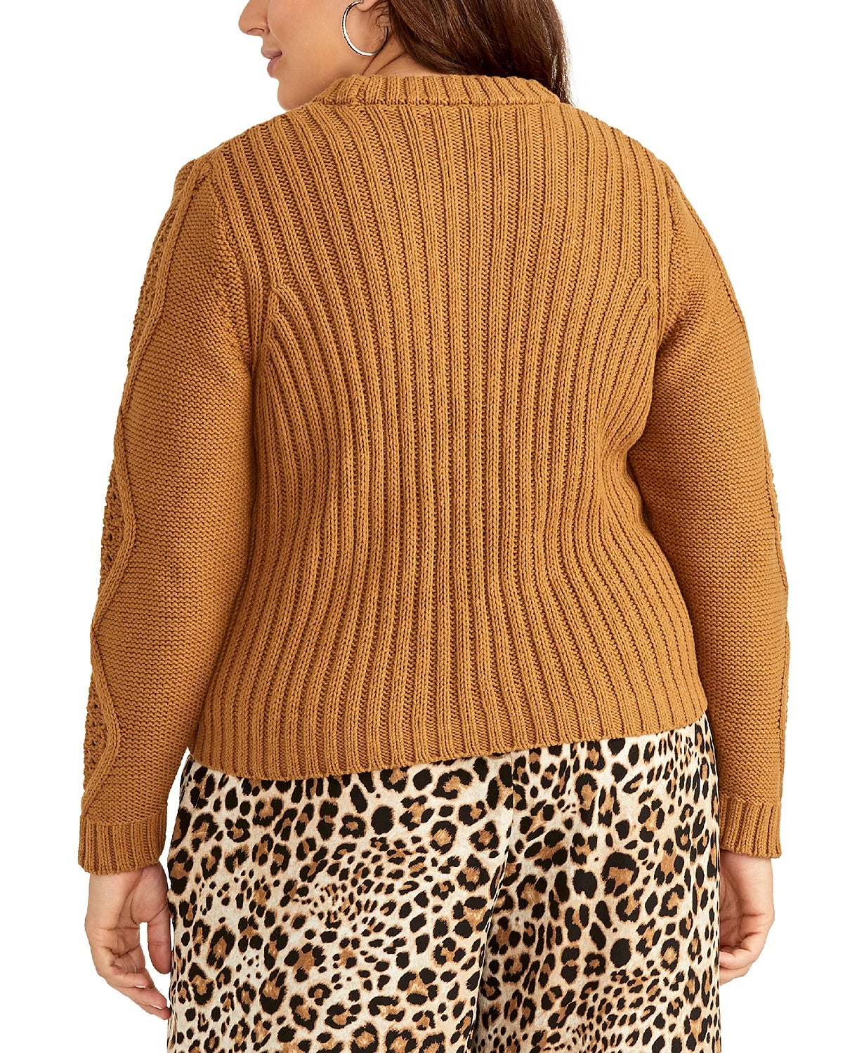 Rachel Roy Women's Trendy Plus Size Adrina Mixed-Cable Sweater Brown Size 2X