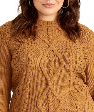 Rachel Roy Women's Trendy Plus Size Adrina Mixed-Cable Sweater Brown Size 2X