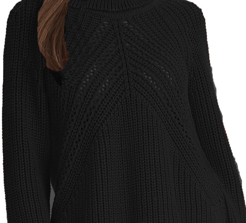 Rachel Roy Women's Edie Open-Knit Turtleneck Sweater Black Size Extra Large