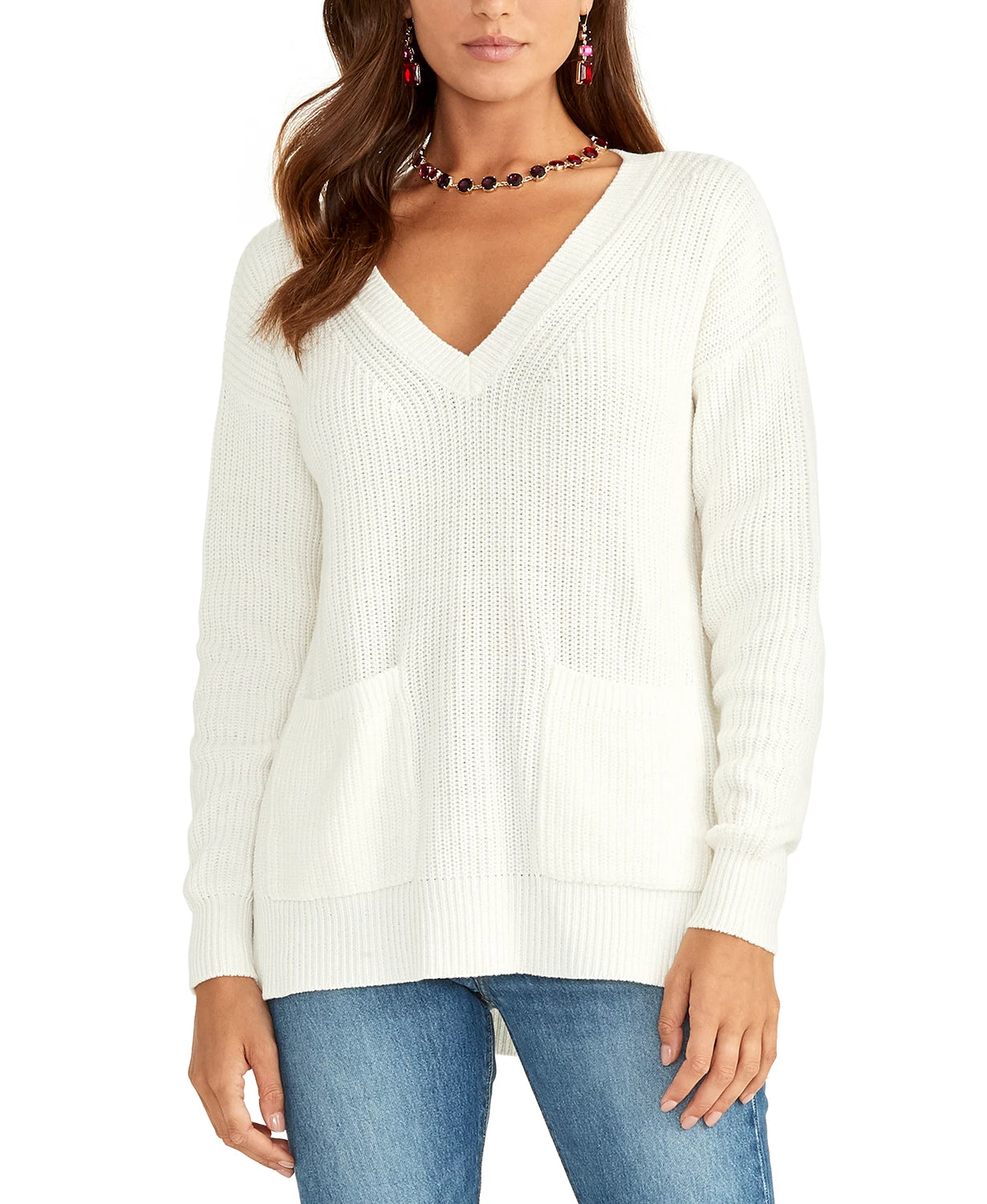 Rachel Roy Women's Knit V-Neck Sweater White Size X-Large