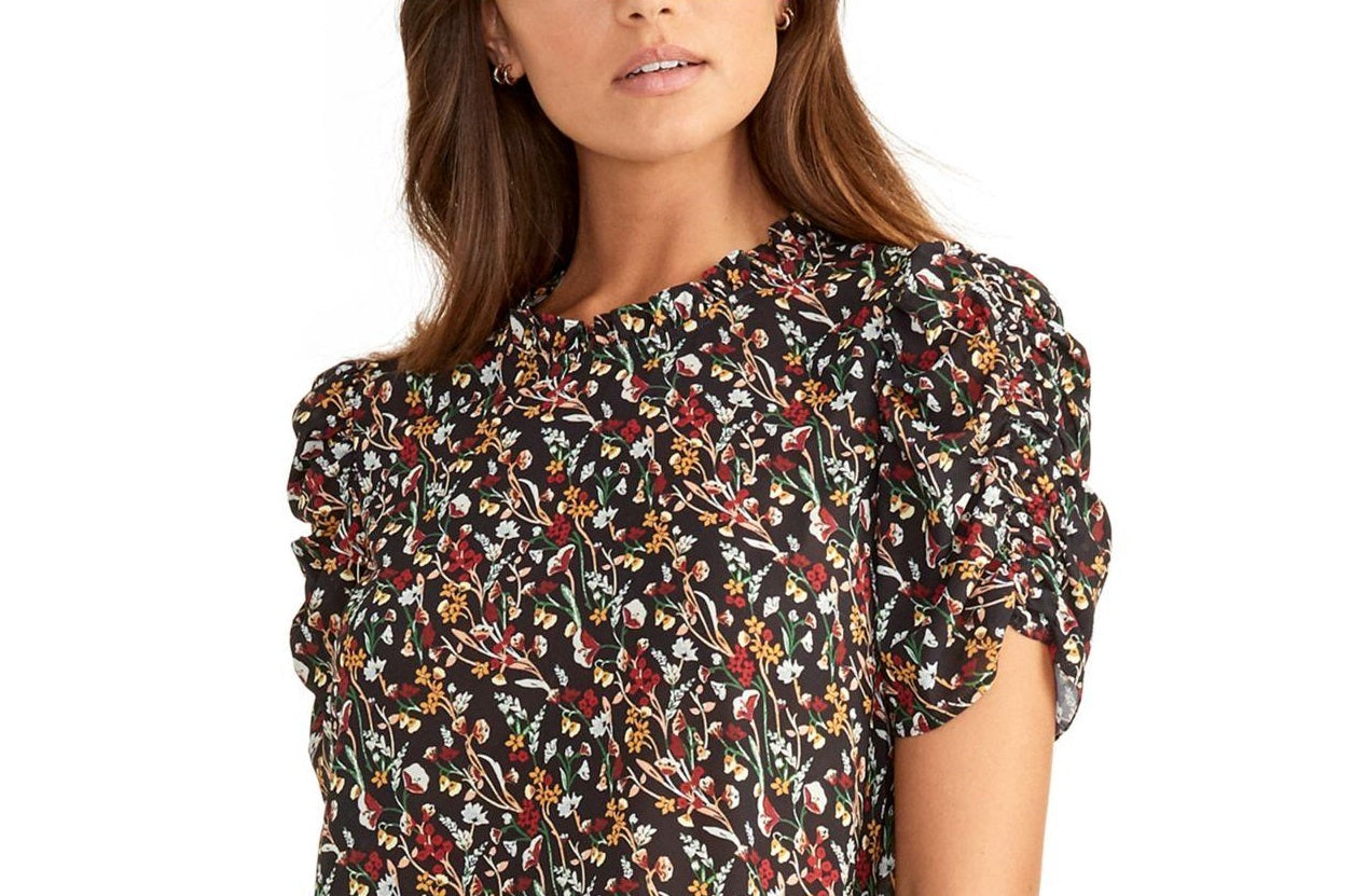 Rachel Roy Women's Hanna Ruched-Sleeve Top Black Size X-Small