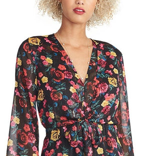 Rachel Rachel Roy Women's Tie-Waist Floral Print Dress Black Size Extra Large