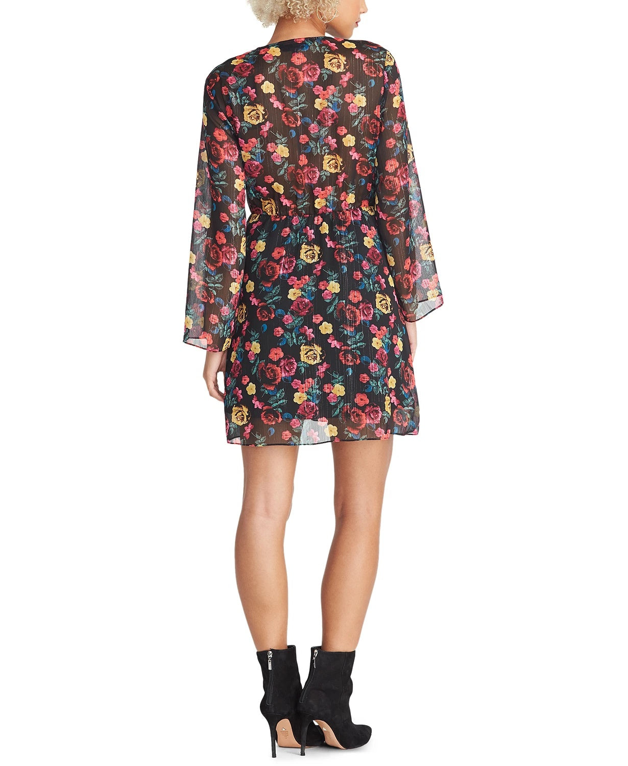 Rachel Roy Women's Tie-Waist Floral Print Dress Black Size Large