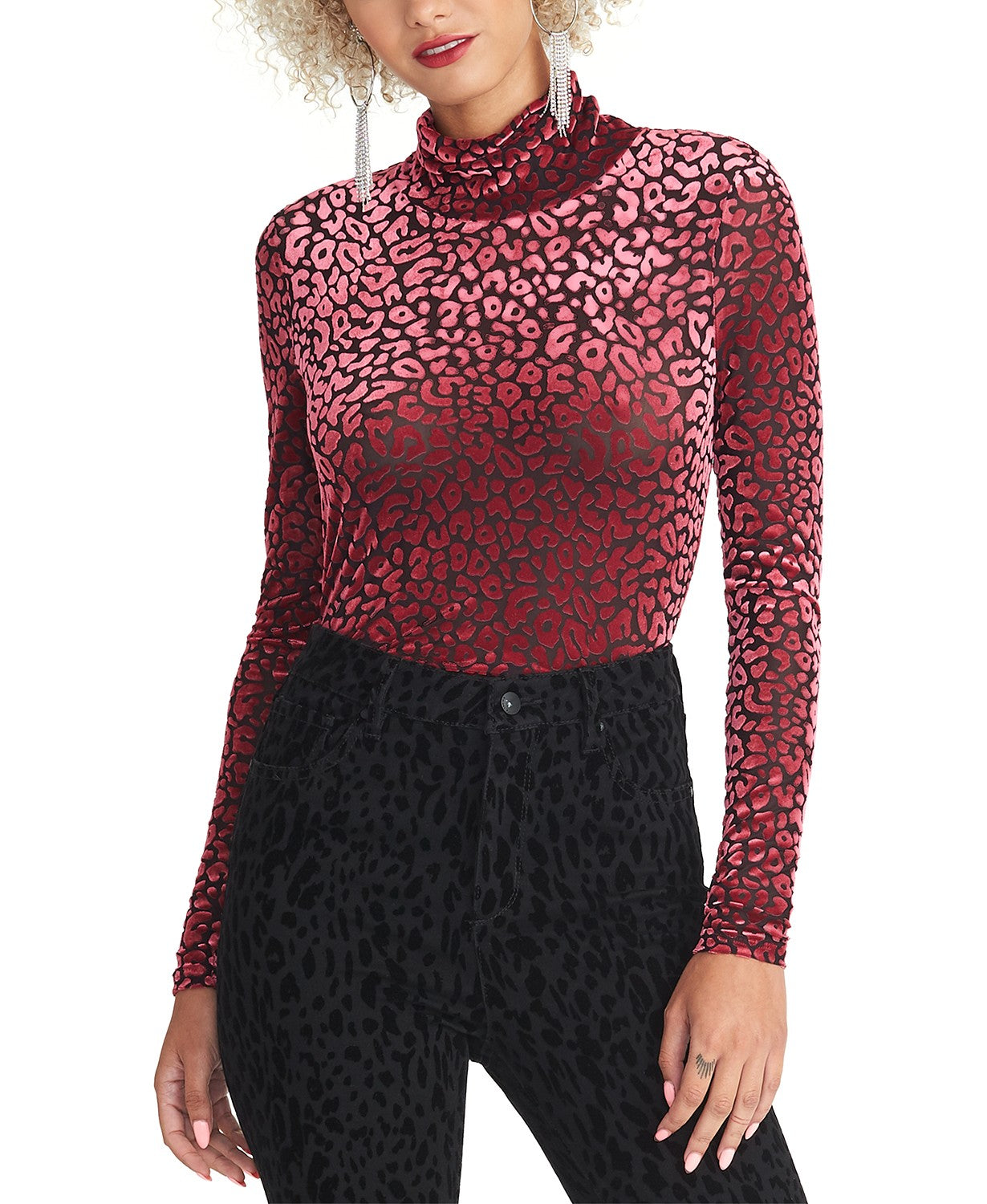 Rachel Rachel Roy Women's Val Flocked Turtleneck Top Pink Size Large