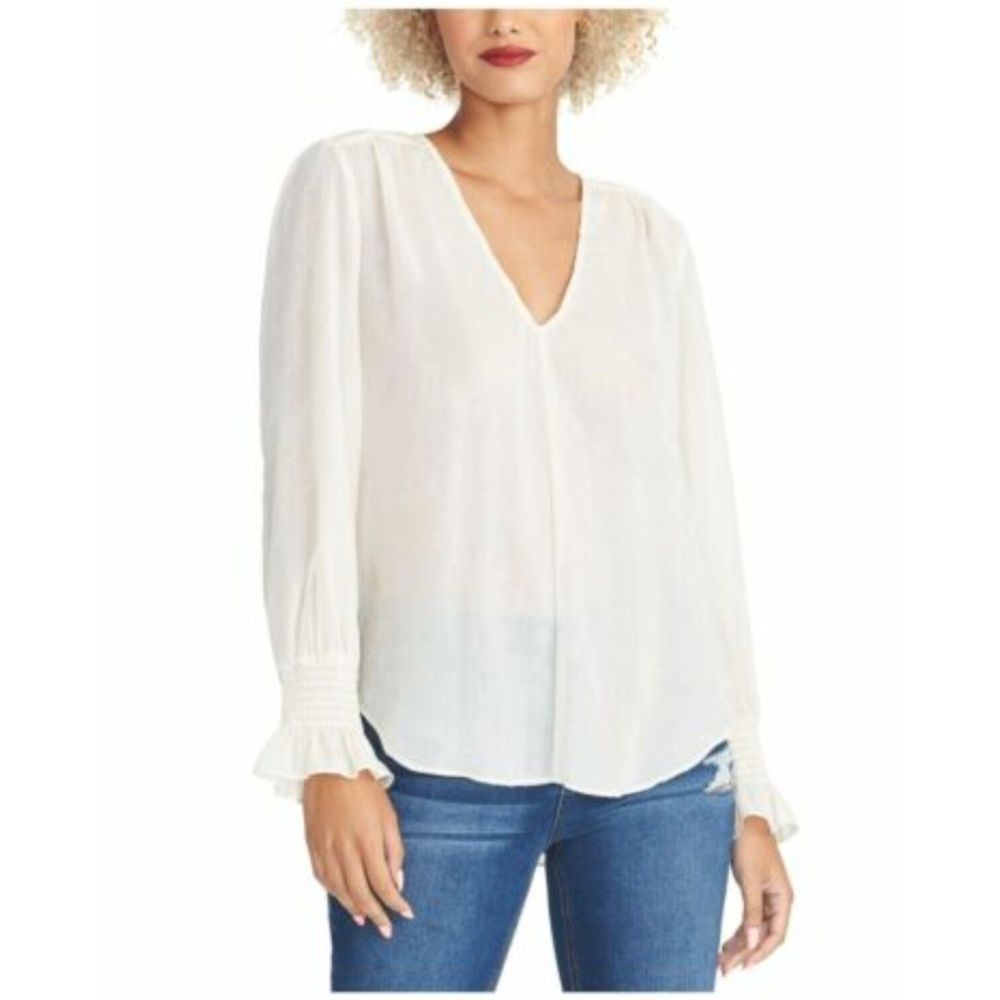 Rachel Rachel Roy Women's Lulu V-Neck Shirred-Cuff Top White Size Large