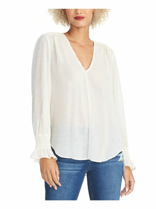Rachel Roy Women's Lulu V-Neck Shirred-Cuff Top White Size Small
