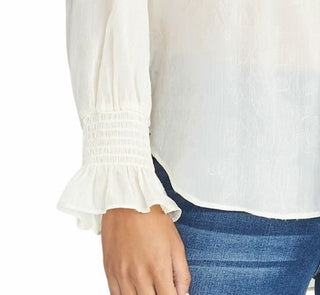 Rachel Roy Women's Lulu V-Neck Shirred-Cuff Top White Size Small