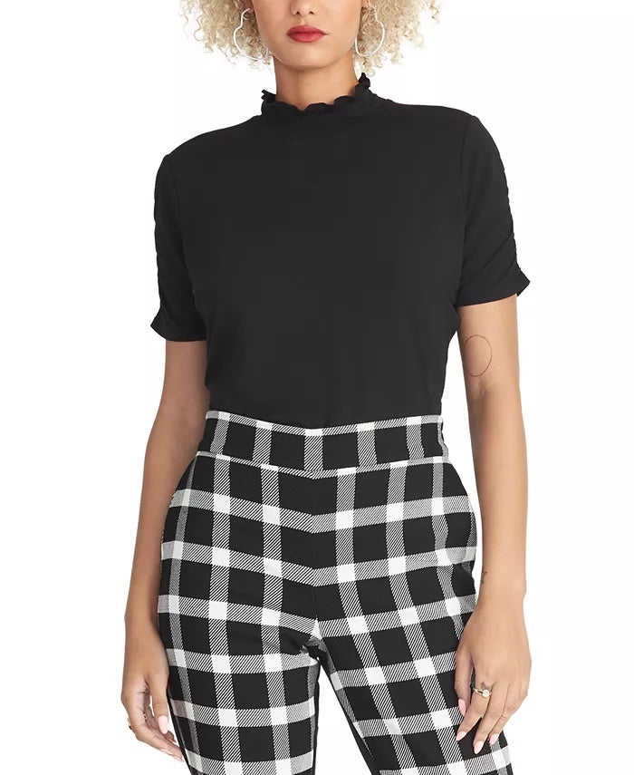 Rachel Roy Women's Elle Ruffled Mock-Neck Top Black Size Large