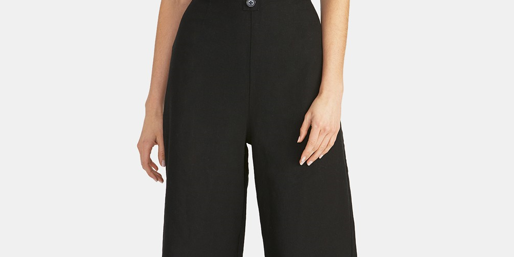 Rachel Roy Women's Cotton Cropped Tie-Back Jumpsuit Black Size 0