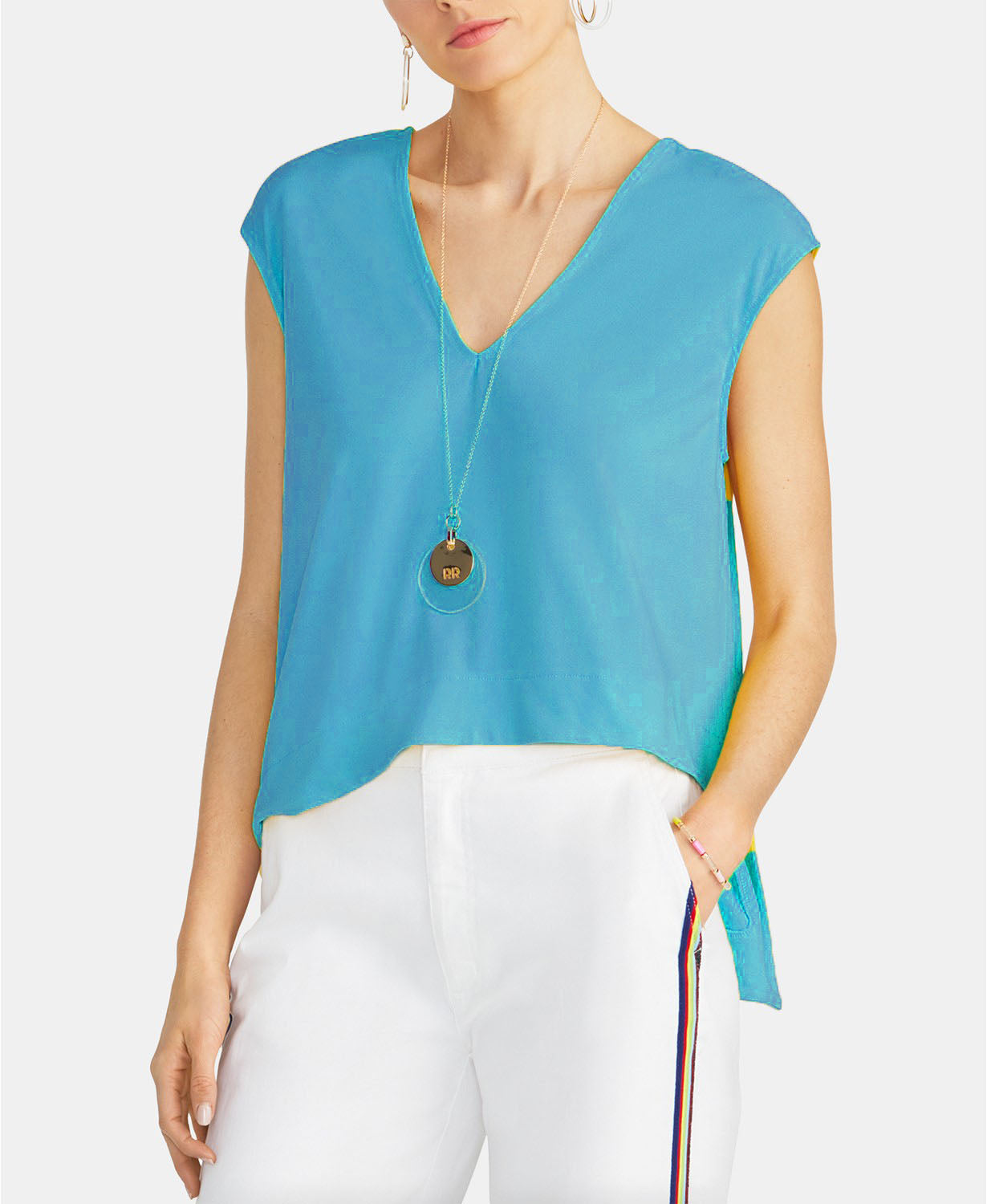 Rachel Rachel Roy Women's Bina Cropped V-Neck Top Blue Size Small