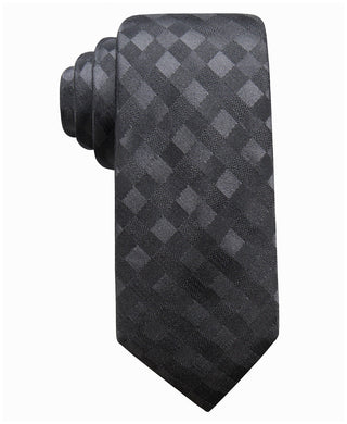 Ryan Seacrest Distinction Men's San Leo Gingham Slim Silk Tie  Charcoal Size Regular