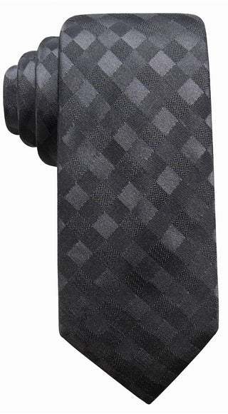 Ryan Seacrest Distinction Men's San Leo Gingham Slim Silk Tie  Charcoal Size Regular