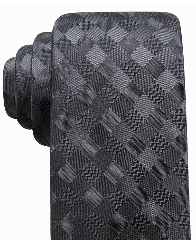 Ryan Seacrest Distinction Men's San Leo Gingham Slim Silk Tie  Charcoal Size Regular