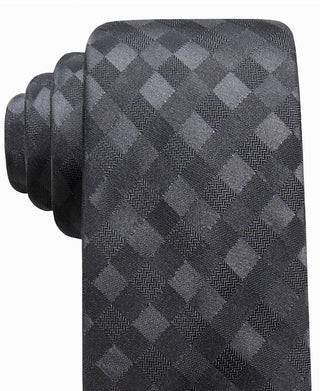 Ryan Seacrest Distinction Men's San Leo Gingham Slim Silk Tie  Charcoal Size Regular
