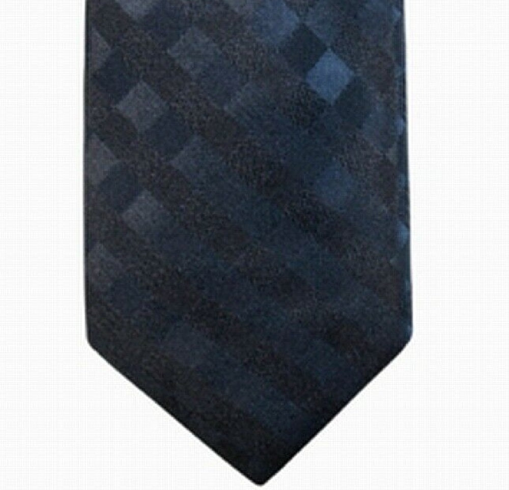 Ryan Seacrest Distinction Men's San Leo Gingham Slim Silk Tie Navy Size Regular