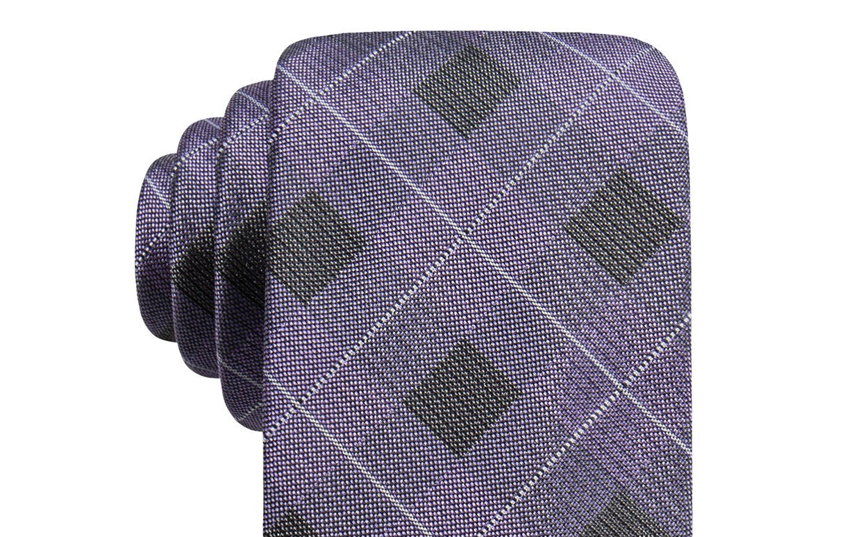 Ryan Seacrest Distinction Men's Clemson Slim Plaid Silk Tie Purple Size Regular