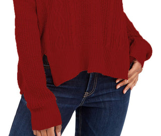 Ultra Flirt Juniors' V-Neck Cable-Knit Sweater Dark Red Size Large