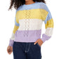 Ultra Flirt Juniors' Striped Balloon-Sleeve Sweater Blue Size Extra Large