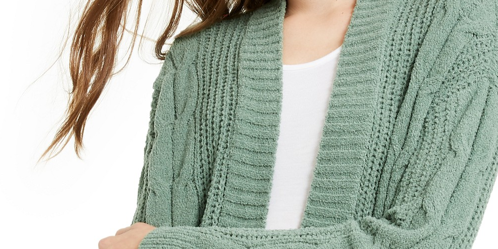 Ultra Flirt Juniors' Mixed-Knit Chenille Cardigan Green Size Small