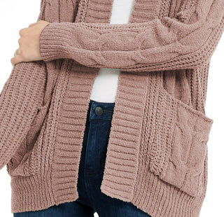 Ultra Flirt Juniors' Mixed-Knit Chenille Cardigan Pink Size Small