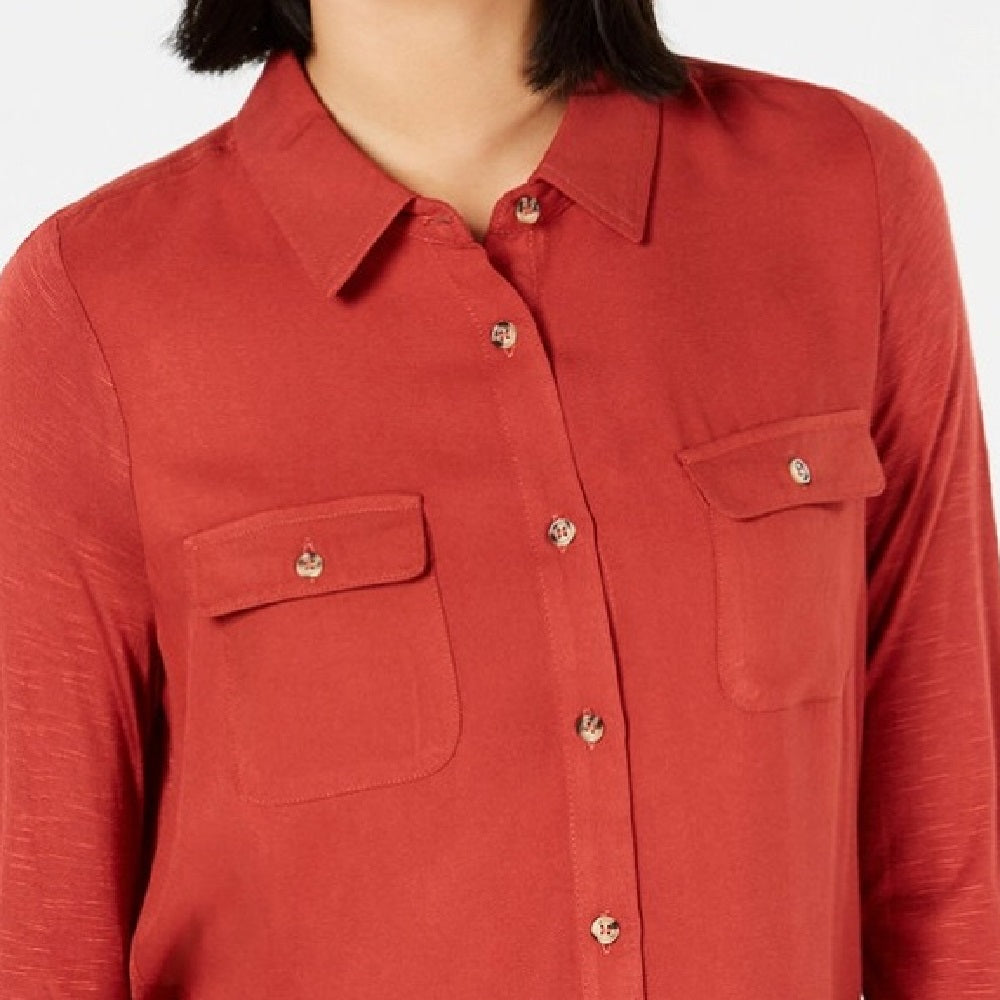 Ultra Flirt Juniors' Mixed-Media Utility Shirt Black Size Extra Large