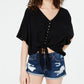 Ultra Flirt Juniors' Solid Tie-Front Top Black Size Medium
