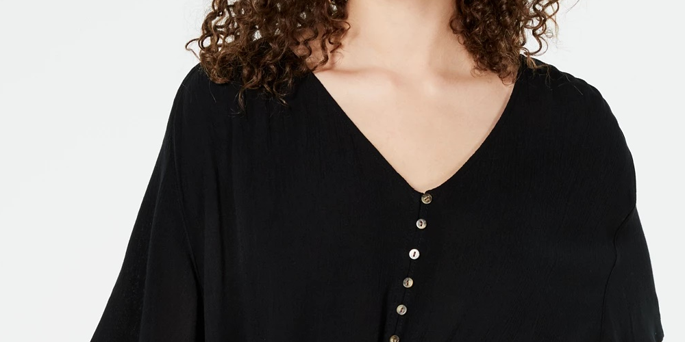 Ultra Flirt Juniors' Solid Tie-Front Top Black Size Medium