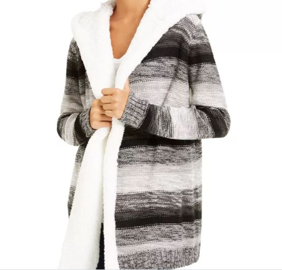 Crave Fame Junior's Sherpa Trim Cardigan Grey Size Small