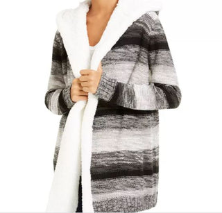 Crave Fame Junior's Sherpa Trim Cardigan Grey Size Small