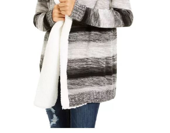 Crave Fame Junior's Sherpa Trim Cardigan Grey Size Small