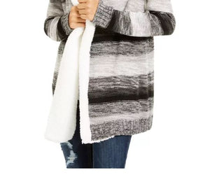 Crave Fame Junior's Sherpa Trim Cardigan Grey Size Small