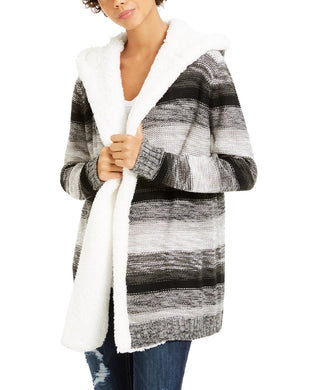 Crave Fame Juniors' Sherpa Trim Cardigan Gray Size X-Small