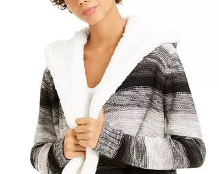 Crave Fame Juniors' Sherpa Trim Cardigan Gray Size X-Small